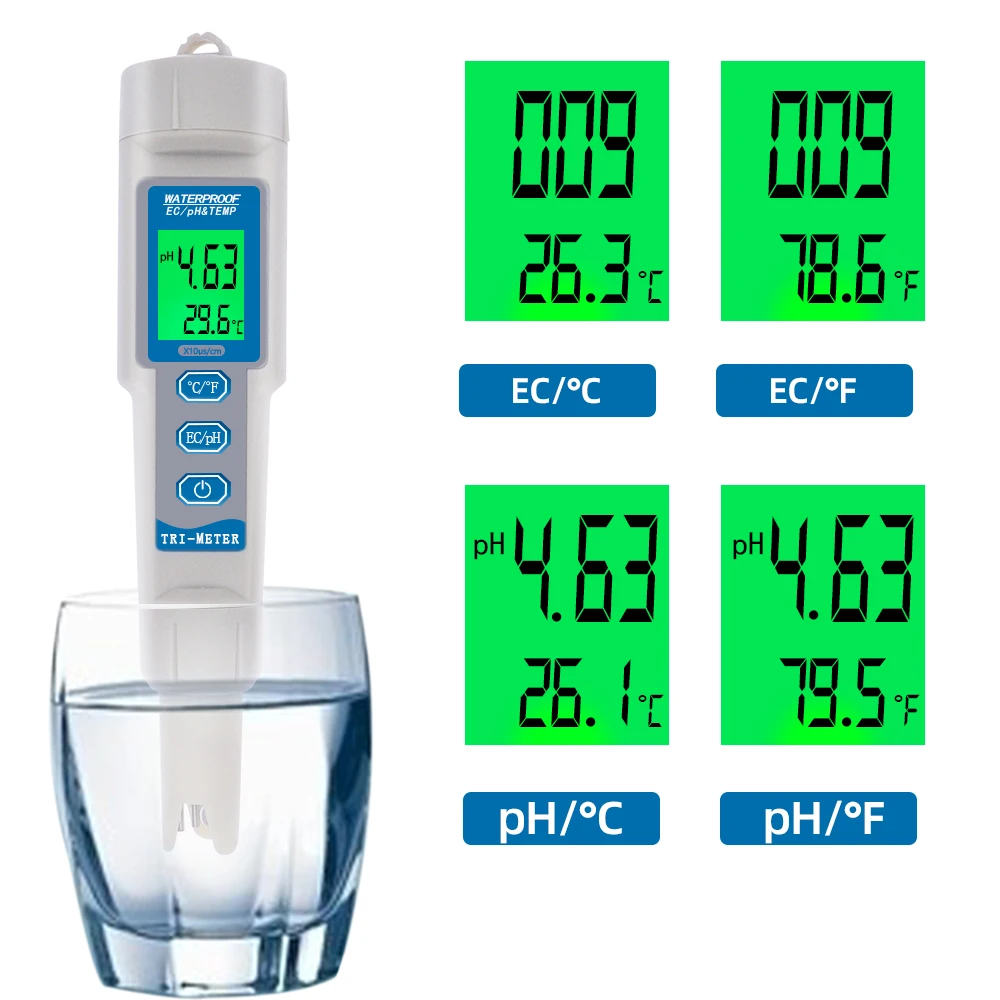 

3 in 1 Waterproof PH Meter EC TEMP Tester Water Quality Monitor for Aquarium Pool Water Monitor Analyzer Digital LCD