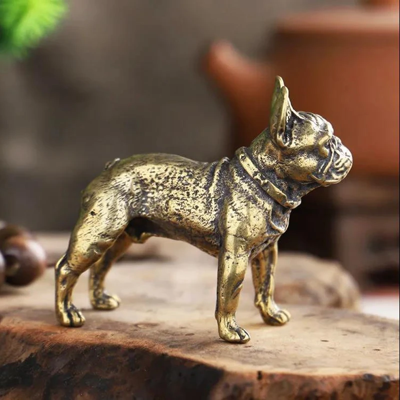 Copper Desk Ornaments Bulldog Miniatures Figurines Handmade Retro Brass Animal Pet Dog Statue Home Decorations Accessories Craft view 5