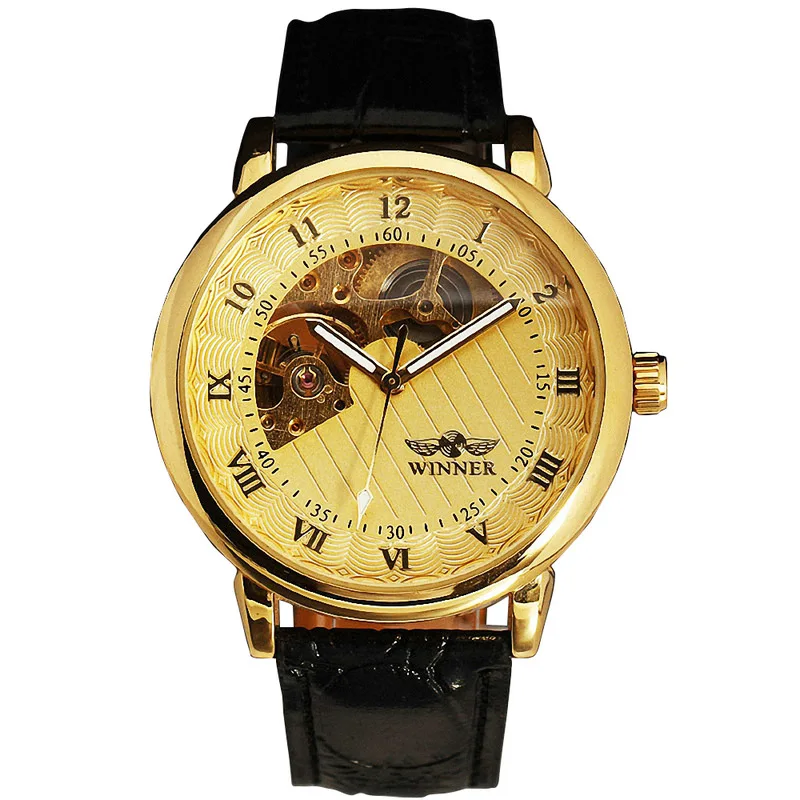 Men Mechanical Watches Top Brand Luxury Gold Watches Men Fashion Skeleton Watch Leather Strap Mechanical Hand Wind Watch reloj