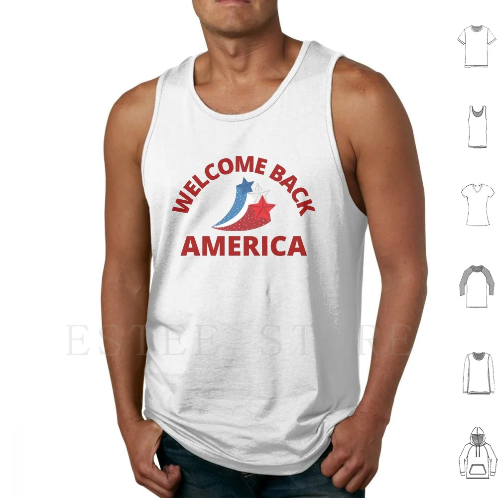 Bienvenido hacia atrás América Camisetas sin mangas Chaleco sin mangas Bienvenido hacia atrás América Estrella Pendiente Banner Navidad 2020 Acción de Gracias