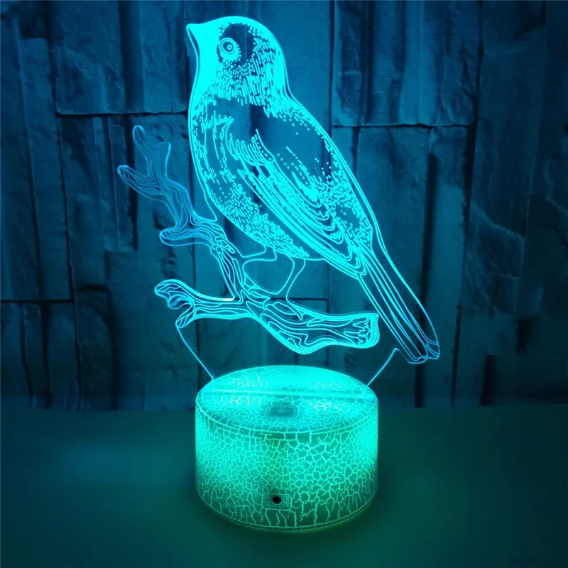 

Лампа в виде птицы, иллюзия, 3D светодиодный ночсветильник для украшения комнаты, красочная настольная лампа, рождественский подарок, игрушки для детей на день рождения