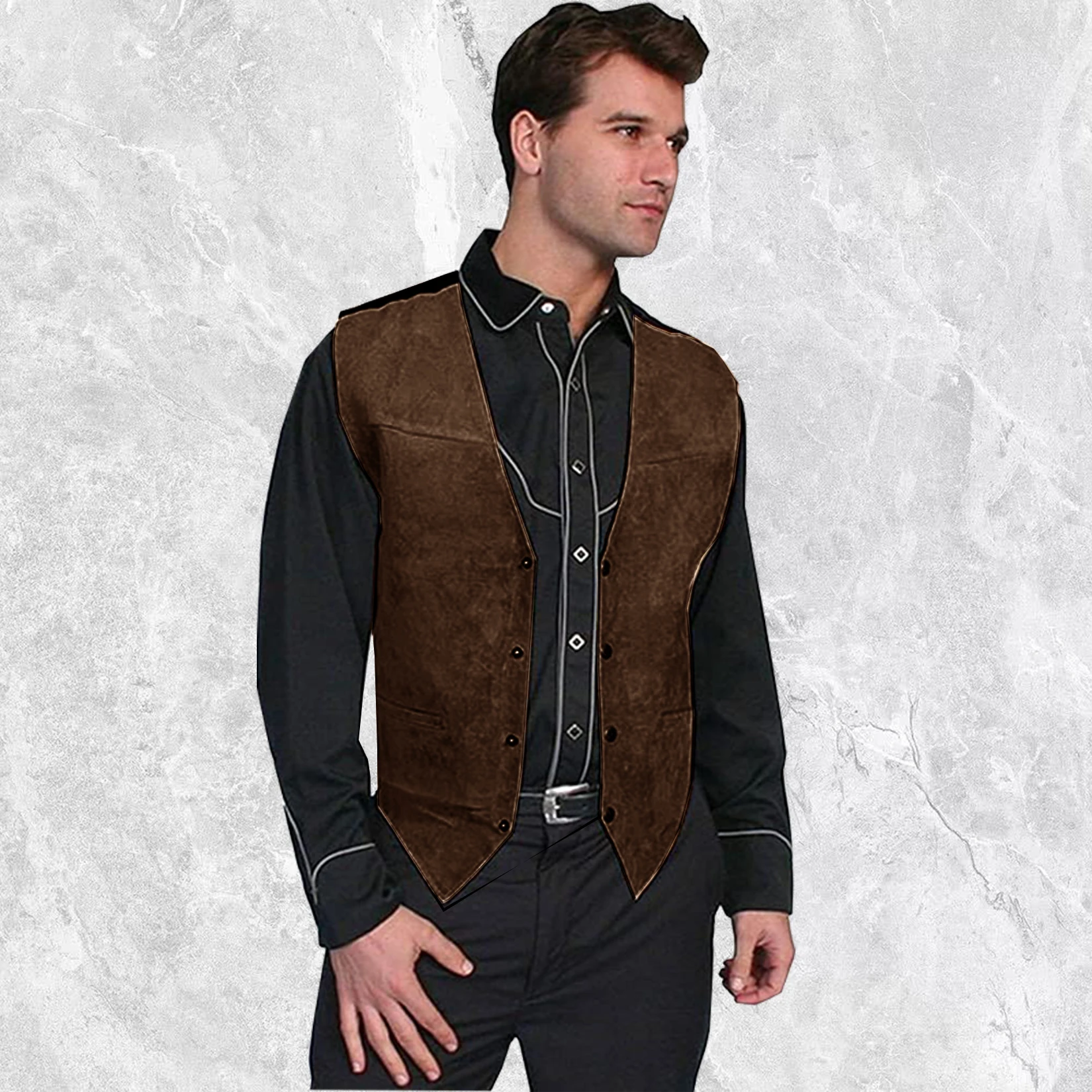 Men's Waistcoat Western Denim Vest Steampunk Style Party Wedding Jacket жилетка мужская