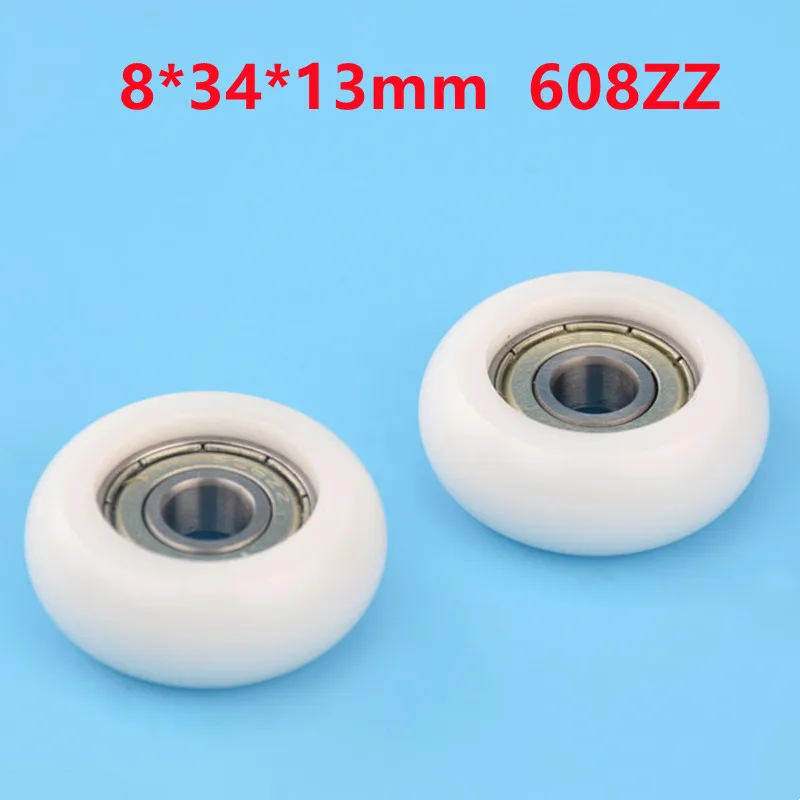 20pcs 8*34*13mm 608ZZ Bearing Coated Plastic Pulley POM Shell Spherical Radian Radius 8mm Aluminium Profile Track Wheel