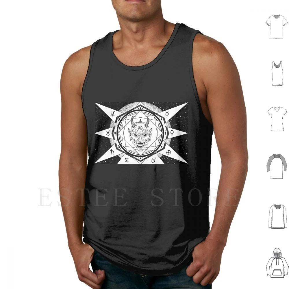 The Dweller On The Threshold-Art Print Tank Tops Vest Cotton Demon Space Black And White Cosmology Astrology Planets Magick