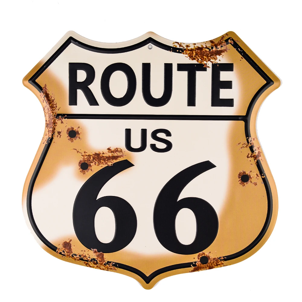 US Route 66 Irregular Shield Metal Tin Sign Vintage Bar Motor Club Cafe Garage Pin Up Signs Wall Craft Decor Retro Metal Plaques