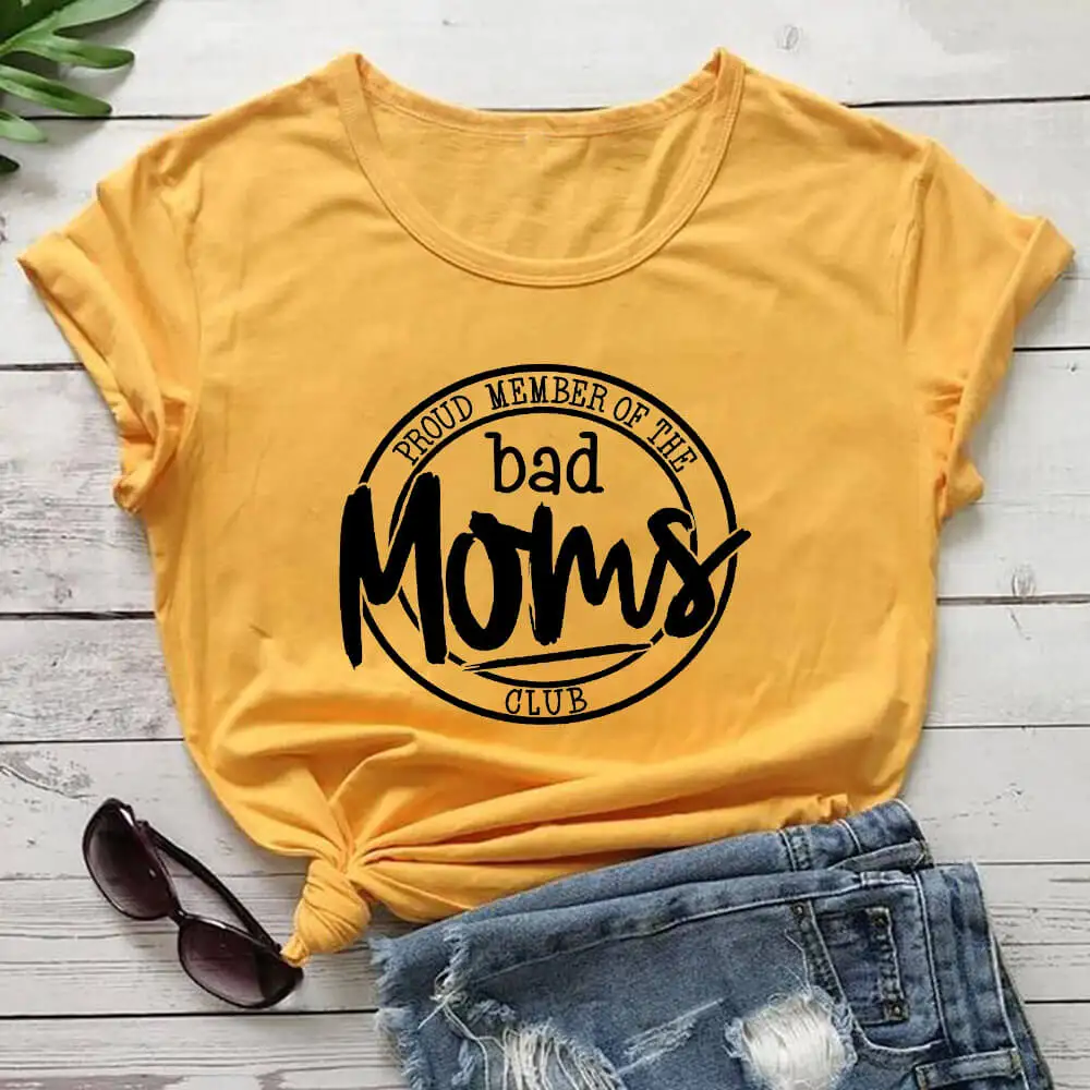 Cute Bad Mom 100%Cotton Women's Tshirt Funny Mom Life Summer Casual O-Neck Pullovers Short Sleeve Tops Mother's Day Gift