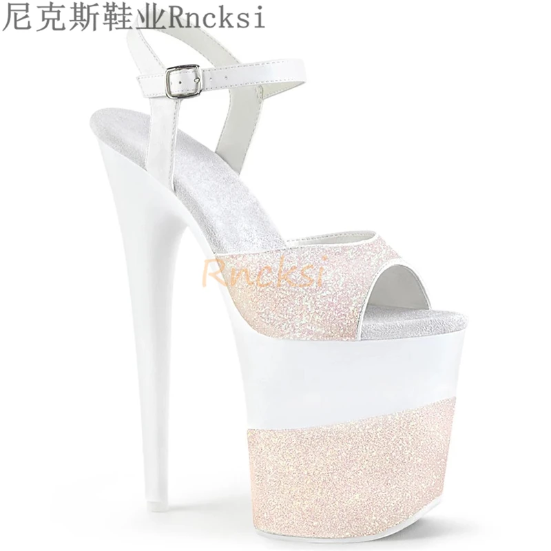 Rncksi Size 34-46 Black Sandals 20cm Ultra High Heel Sandals Sexy Stripper Shoes Women Gladiator Platform Sandals Party Shoes