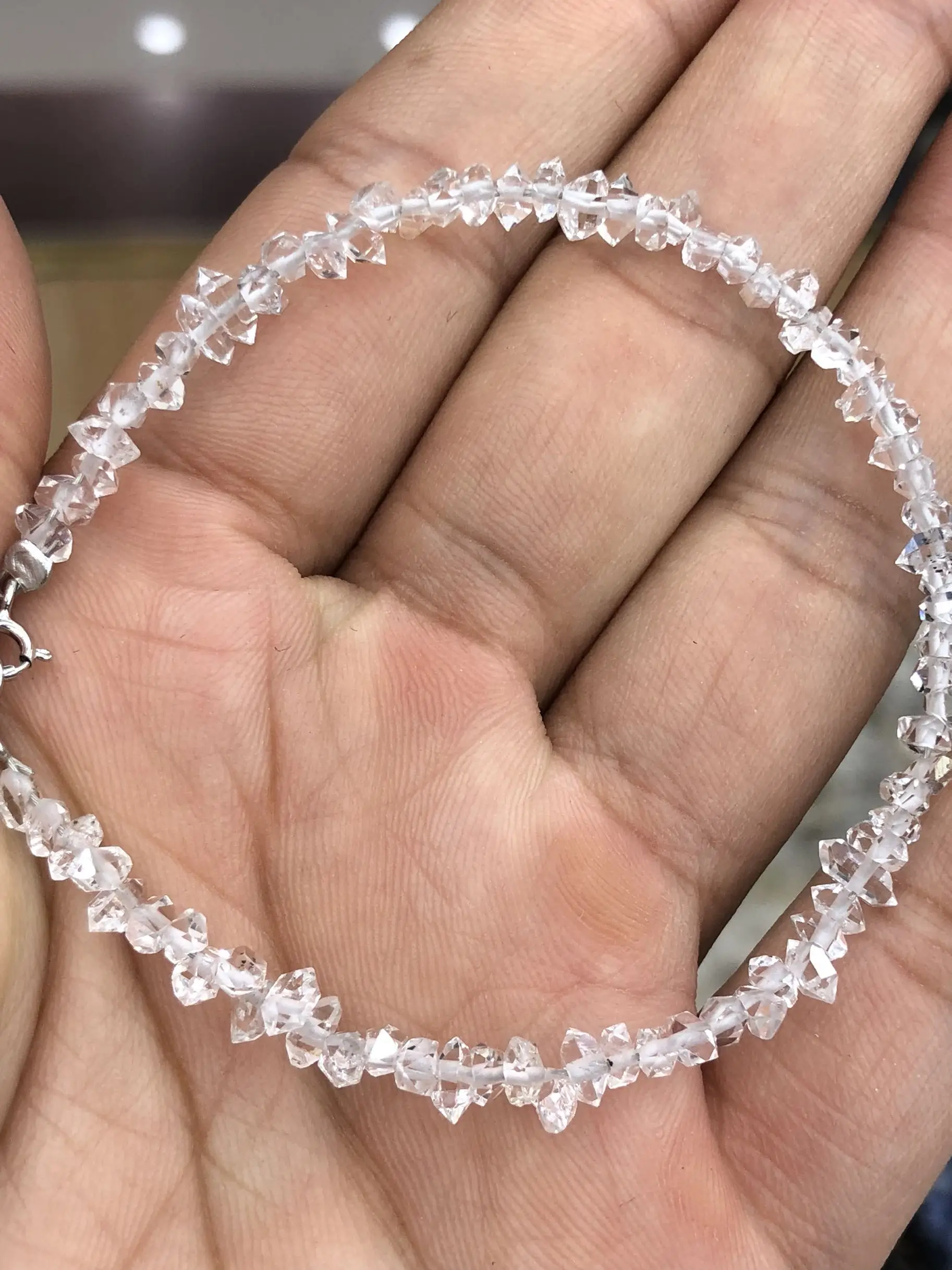 Herkimer Diamond WGITE  baroque faceted 3-5mm bracelet  S925 CLASP 7.5inch wholesale beads nature FPPJ gemstone