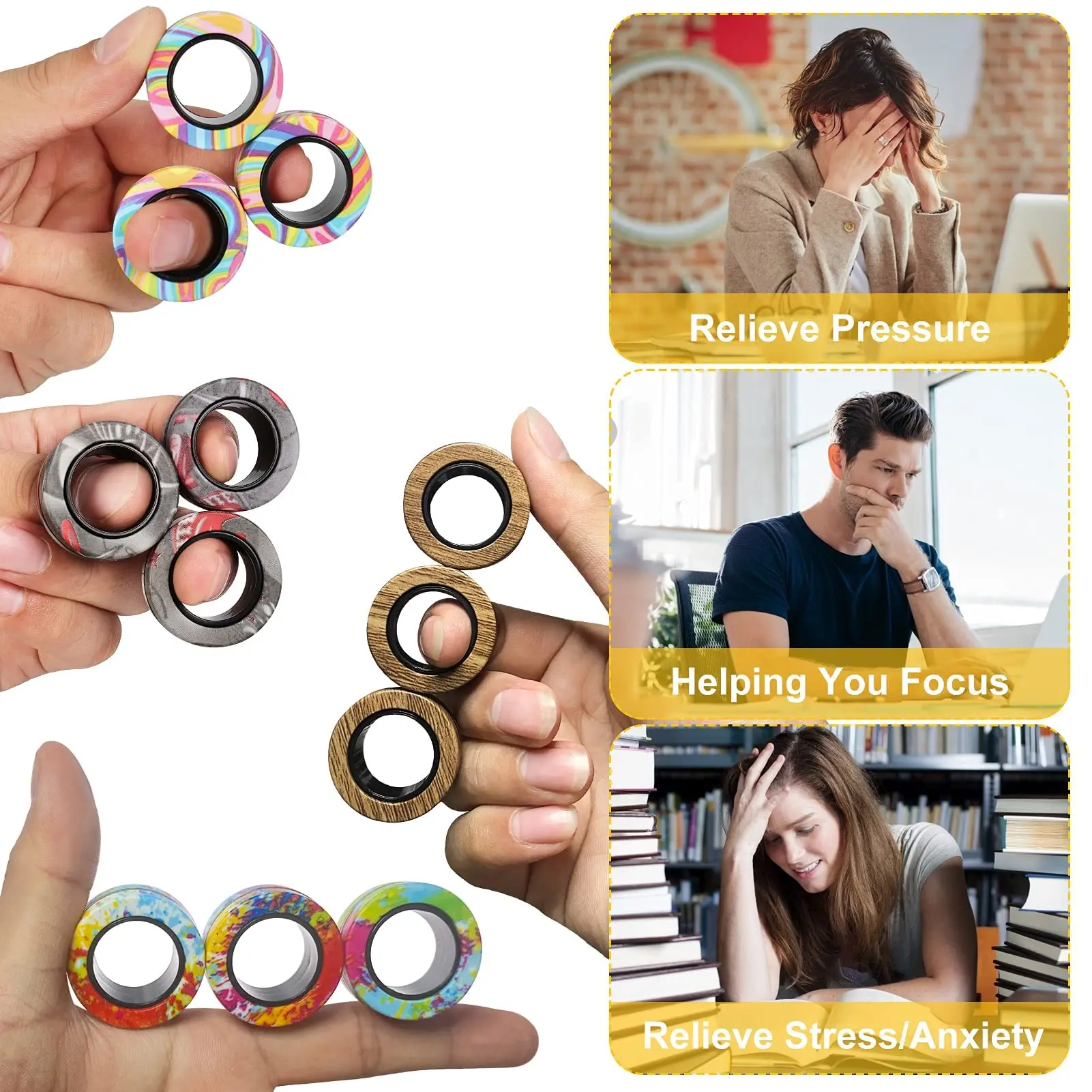 3Pcs Fidget Spinner Toys Magnetic Ring Set camo Fingers Magnet Rings ADHD Stress Relief Magical Toys Gift for Kids Adult Anxiety