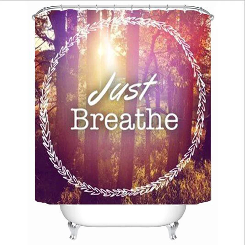 Trendy Just Breathe Mandala Polyester Bathroom Curtain Set Zen Spirit Inspirational Quote Shower Curtains Home Decor Gift 180cm