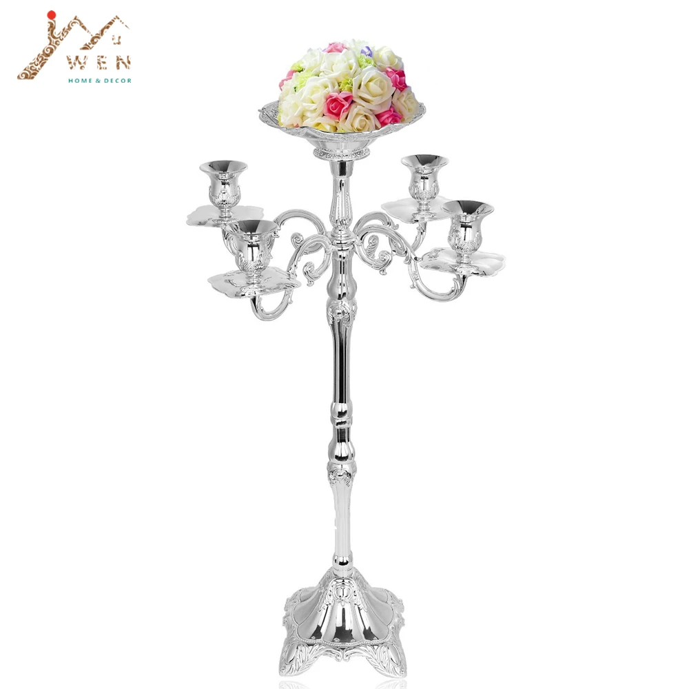 IMUWEN Silver Candelabra 83CM Metal Floor Candle Holders Pure Candlesticks With Flower Bowl