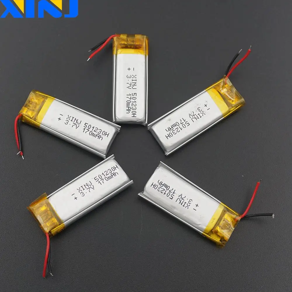 XINJ 5pcs 3.7V 170 mAh Li Polymer Lipo Battery 501230 For GPS Recording Pen Mp3 Bluetooth Speaker LED Light DashCam