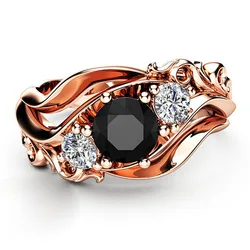 Huitan-Anillo de bruja para mujer, sortija de piedra negra única, diseño de banda giratoria, Color oro rosa, anillos de dedo de compromiso, venta al por mayor