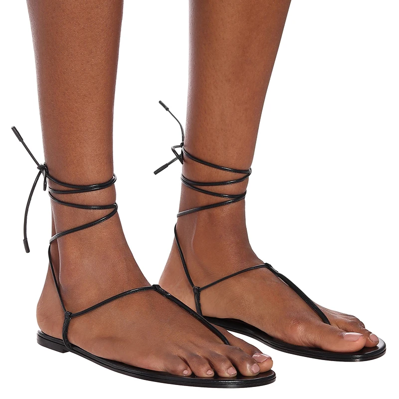 Flat Black Gladiator Bare Sandals Women Flip Flop Sandal Shoes Strappy Flats Woman 2021 Ladies Summer Female Footwear Large Size