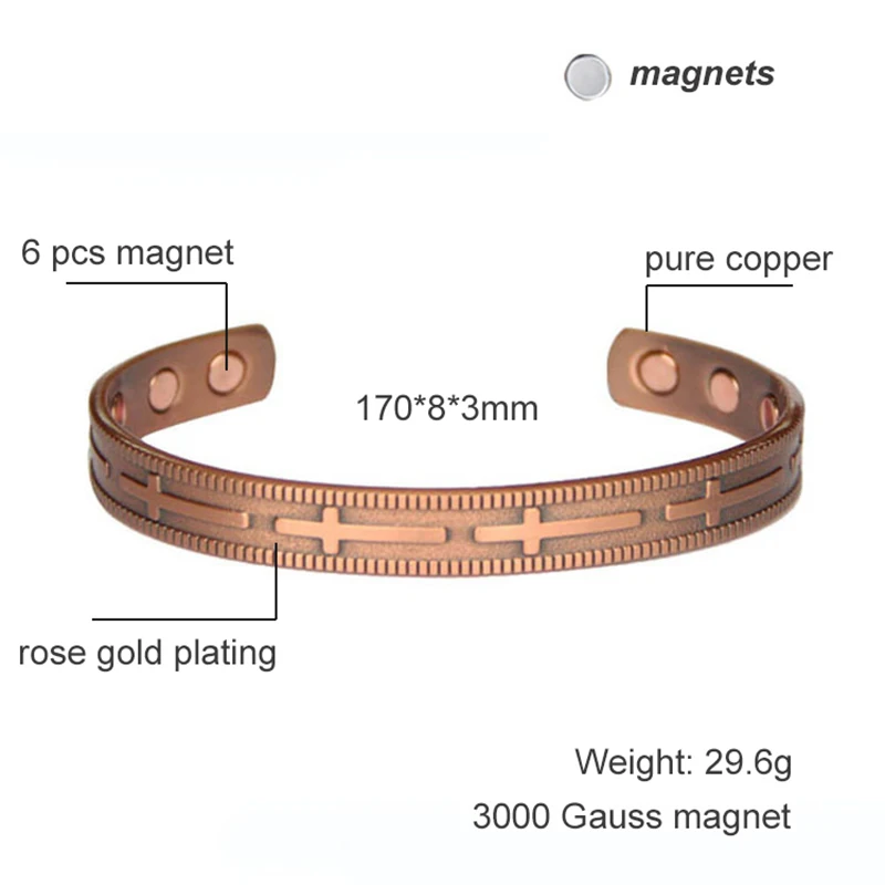 Oktrendy Magnetic Copper Bangle Women Gift Rose Cross Carving Cuff Bracelet Energy Pure Copper Bracelets Bangles For Women