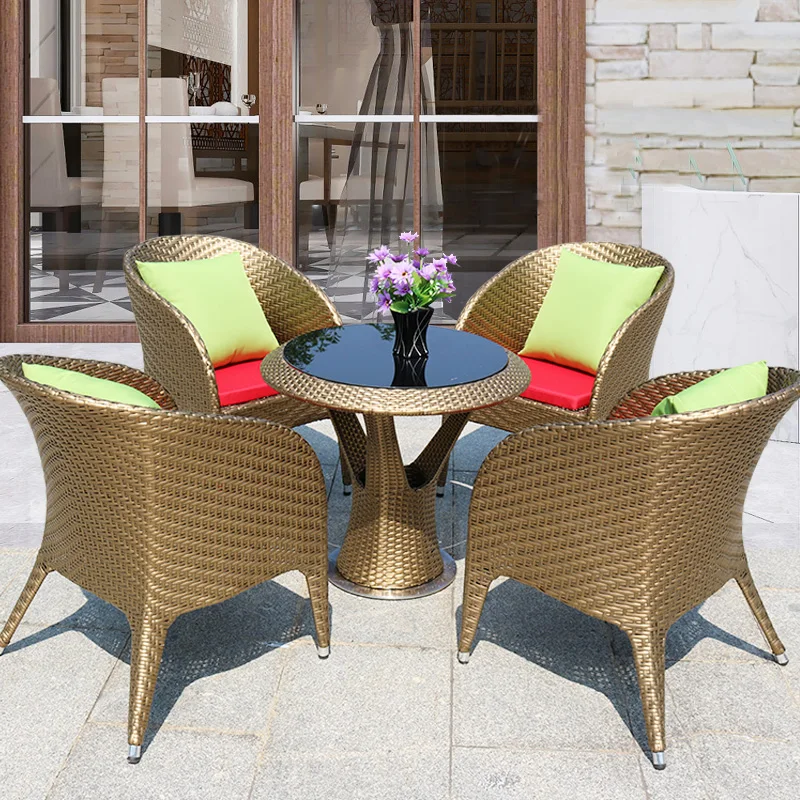 5 pcs / set rattan outdoor seating bistro restaurant dinning garden table set for poolside,balcony ,garden