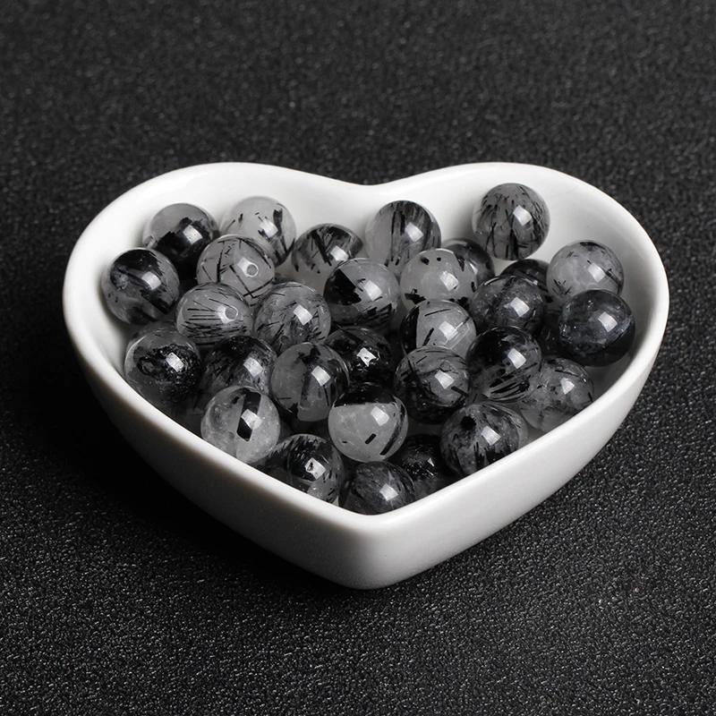 4A Natural Black Hair Crystal Rutilated Quartz Crystal Single Bead DIY Beads Jewelry Making