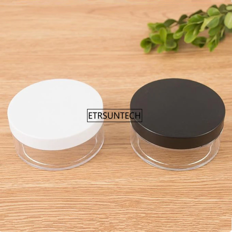 

500pcs 50ml Plastic Clear Reusable Empty Loose Powder Box Makeup Cosmetic Jar Travel Pot With Black/White Color Cap F3336