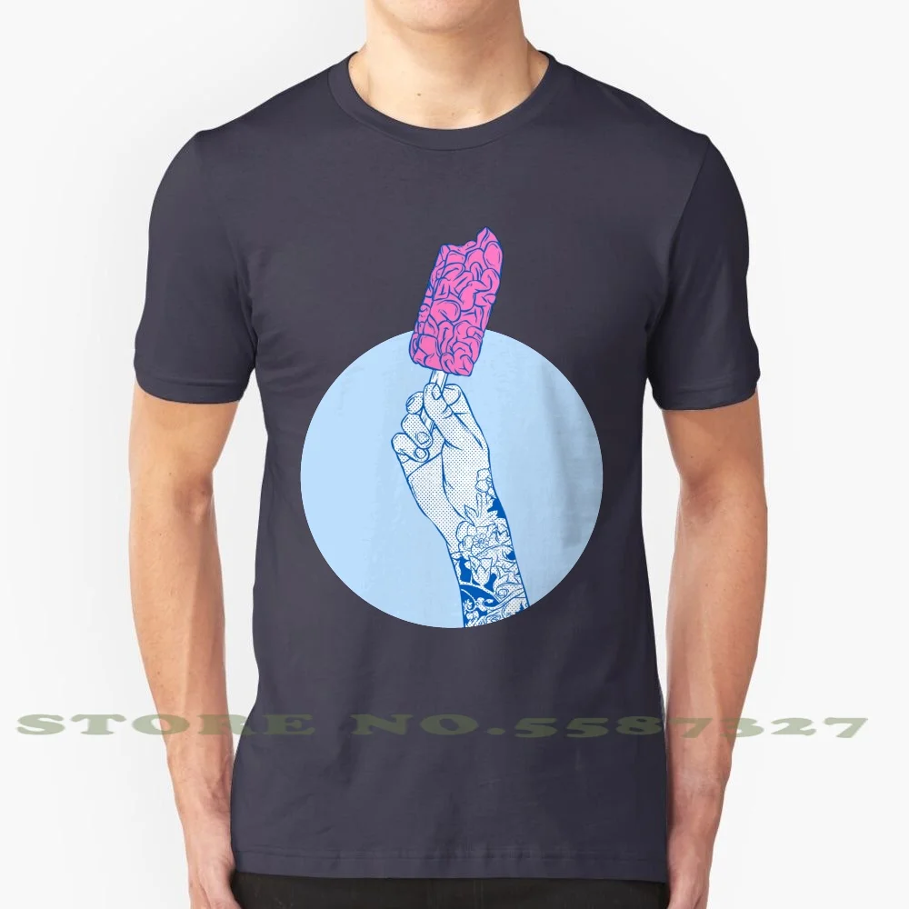 Brain Ice Cream! Mmmmm 100% Cotton T-Shirt Zombie Gum Tattoo Pink Blue White Funny Pop Tasty Colour Natural Brain Ice Cream