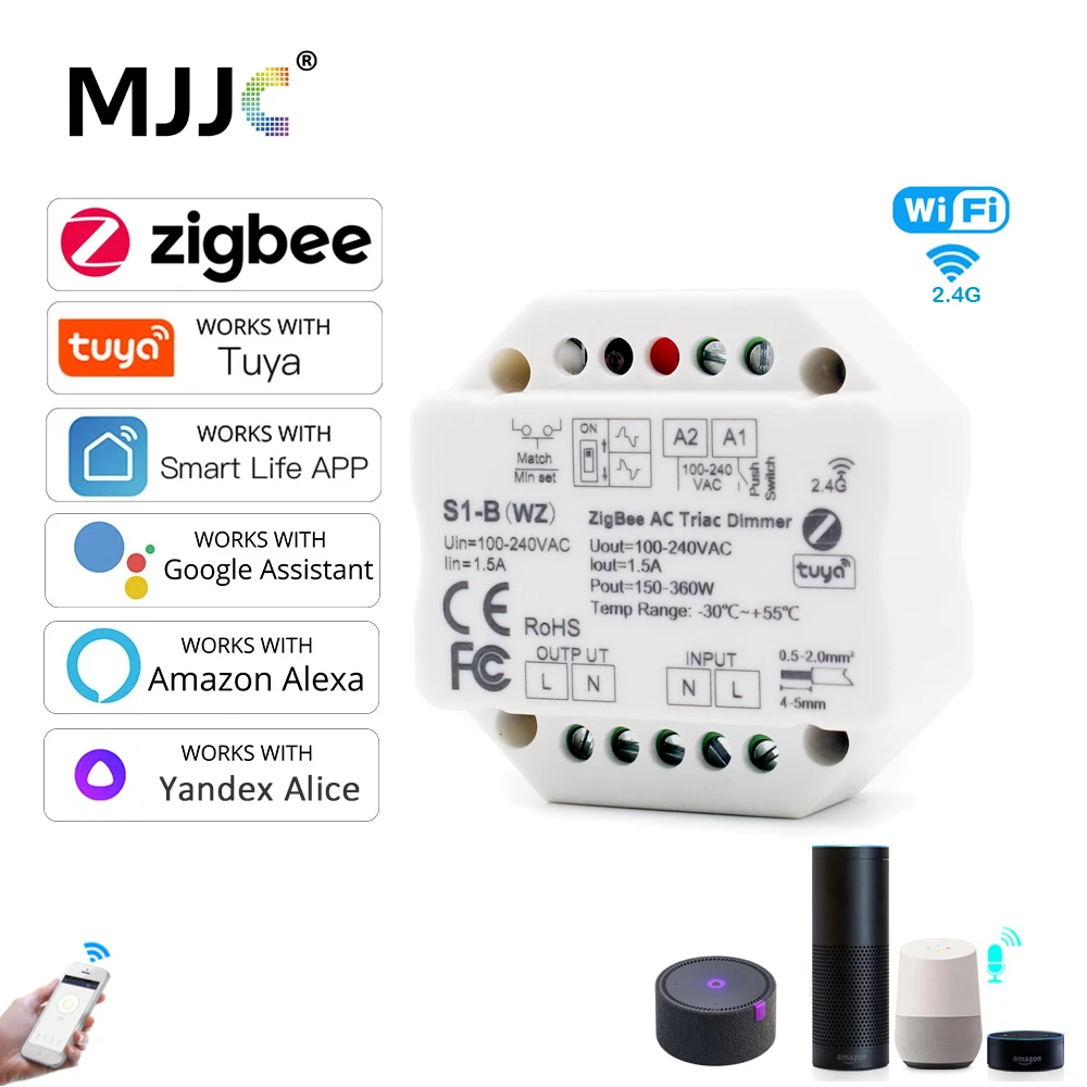 Ściemniacz LED Zigbee Tuya 220V 230V Smart RF 2.4G Push Switch Zdalne sterowanie AC Triac WIFI Ściemniacz S1-B WZ do jednokolorowej lampy LED