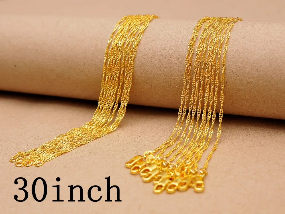 2015 New Fashion 5 PCS 30 inch vacuum plated  Gold-COLOR Necklace water wave chain for women/men Free Shipping