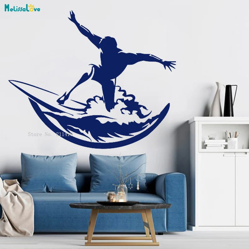 Man Surf Windsurfer Gift Sea Wall Decals Boy Surfing Sports Decals Surfboard Waves Vinyl Sticker Removable YT3813