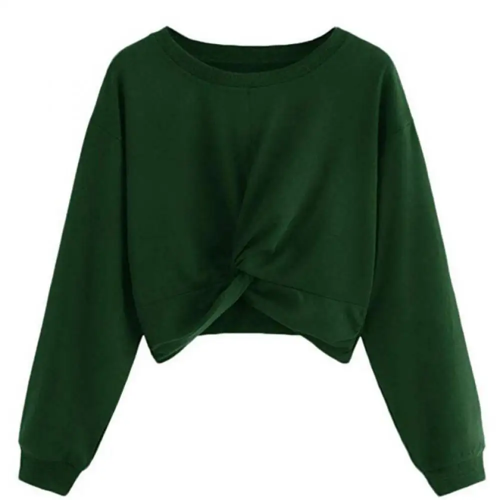 

2021 Wholesale Custom Crop Top Women Green Pullover Hoodie and Sweatshirts Fashion Outdoor Croptops for Hoodie Women Jumper