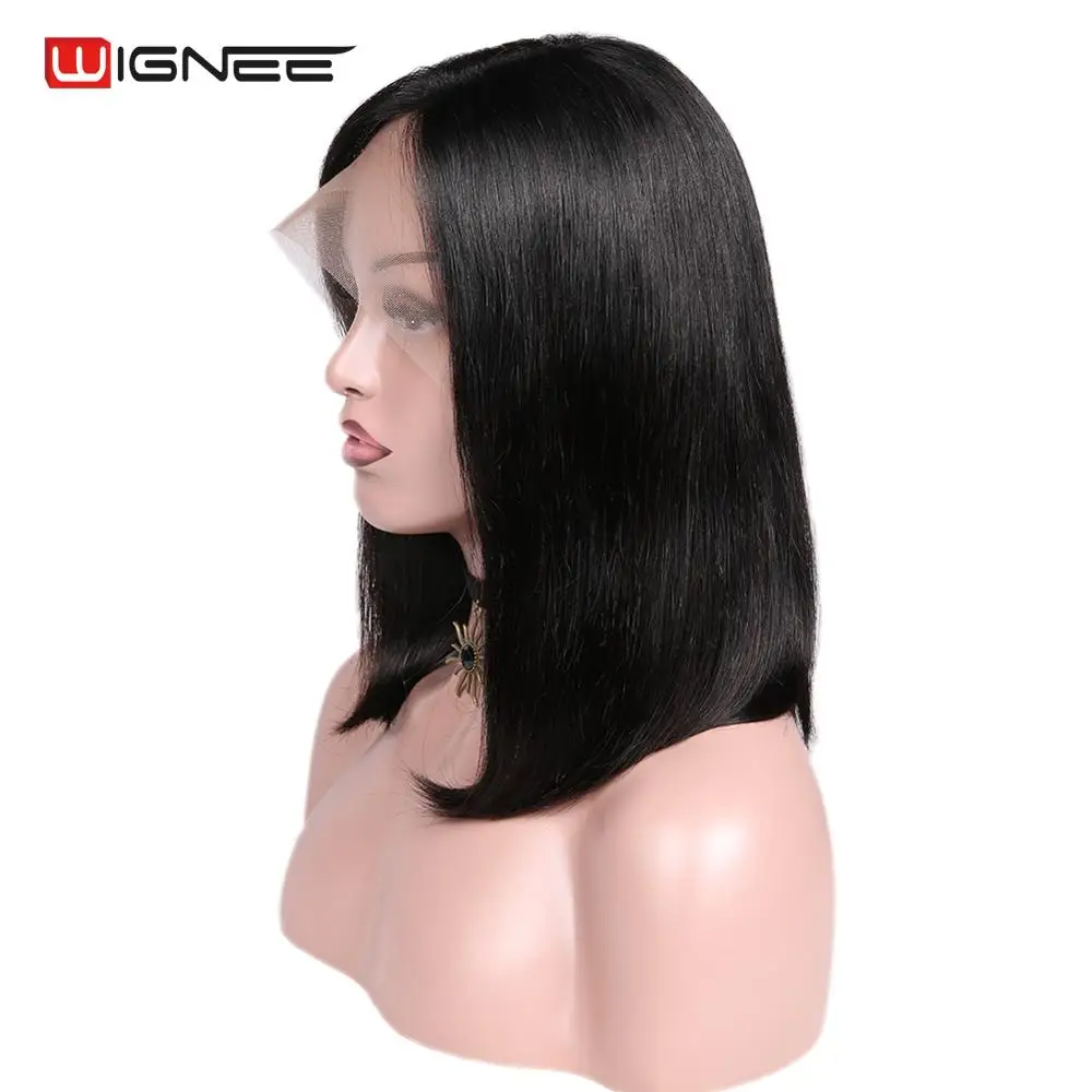 Wignee Lace Part Human Hair Bob Wig For Black Women 150% High Density Glueless Remy Brazilian Short Straight Hair Lace Human Wig