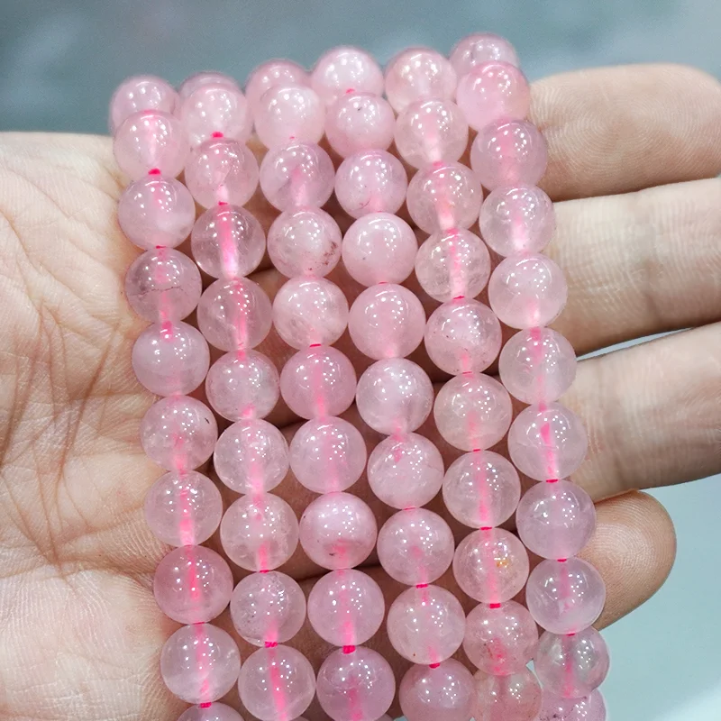 Natural Stone Beads Smooth Pink Quartz Crystals Round Beads For Jewelry Making DIY Bracelet Accessories 15'' 4/6/8/10/12mm