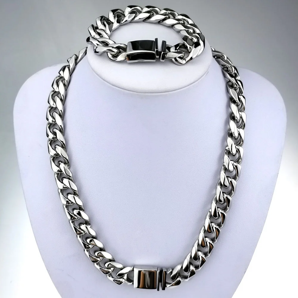 

Wholesale Drop Shipping Stainless Steel Miami Curb Chain Set Bracelet Necklace jewelry for men women boy girls