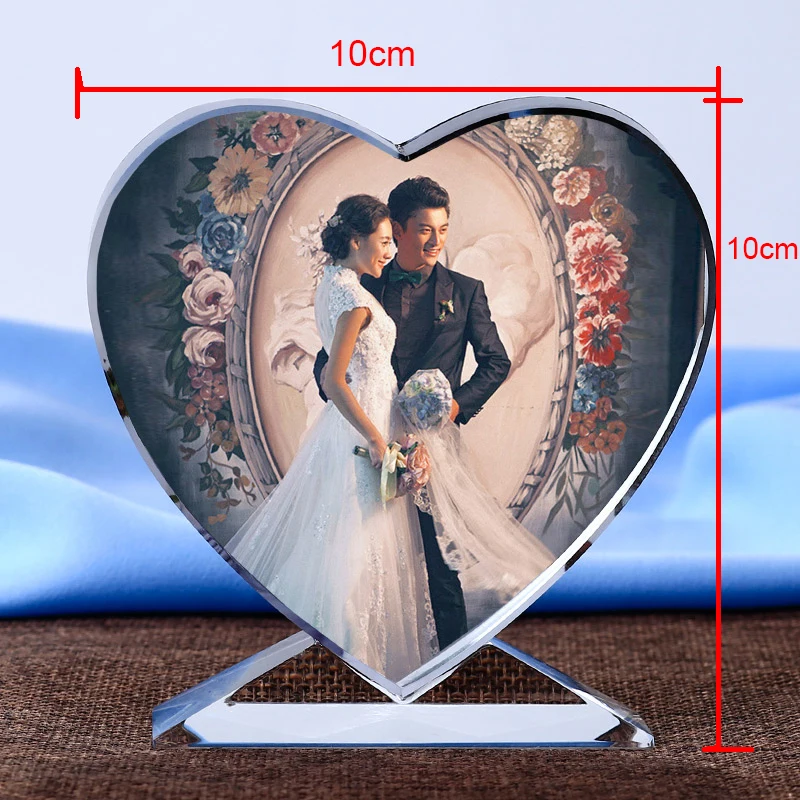 DIY Customized Heart Shaped Photo Personalized Album Glass Ornaments Crystal Photo Frame Novelty Wedding Home Decor Love Gifts