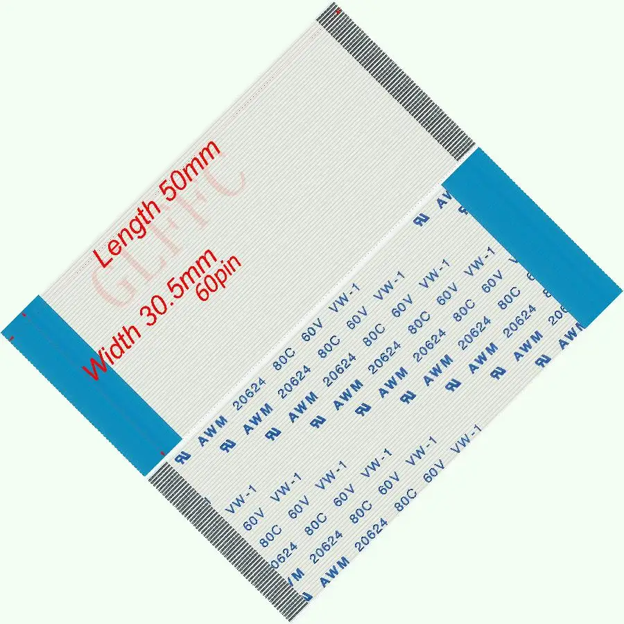 60pin 0.5Pitch 50มม.-450มม.B-Type สายแบนแบบยืดหยุ่น FFC Awm 20624 ROHS สำหรับ TTL LCD DVD คอมพิวเตอร์