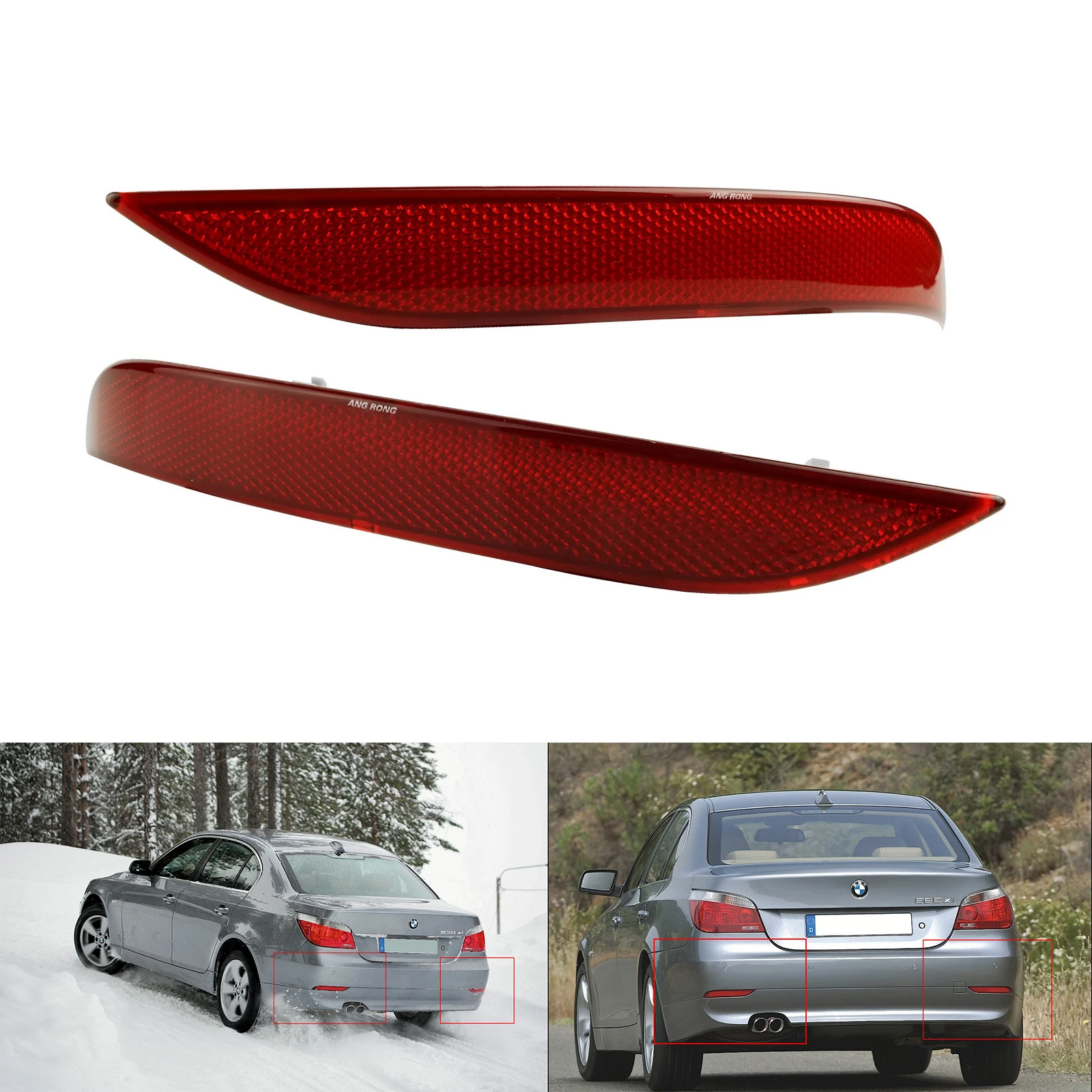 Pair For BMW E60 E61 2003-2007 Red Lens Rear Bumper Reflector L+R Without Light