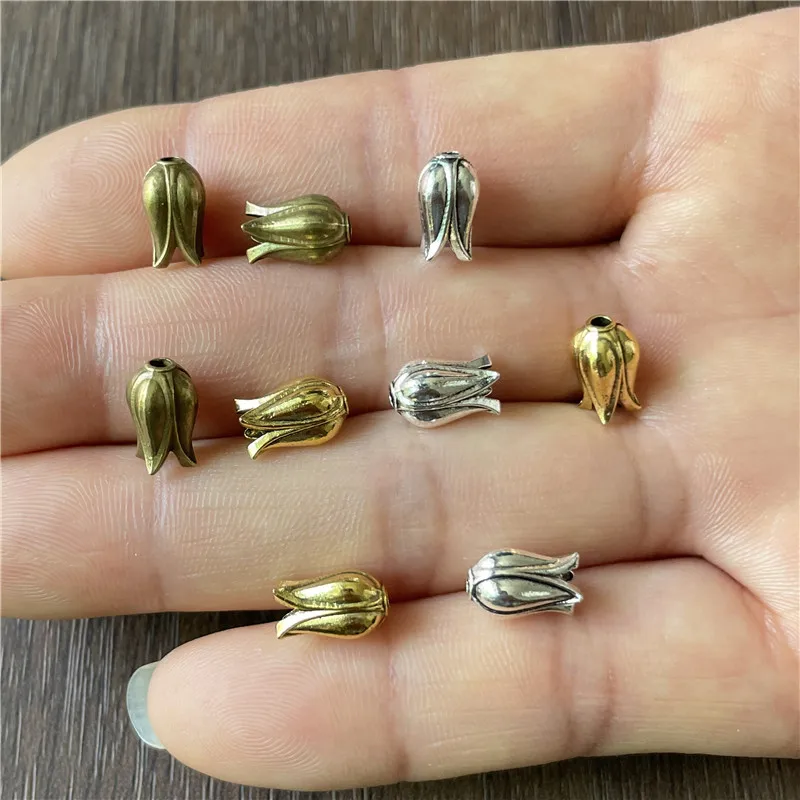 30pcs Imitation Tibetan Silver Bronze Smooth Pocked Tulip Spacer Bead DIY Bracelet Necklace Jewelry Connector Accessories