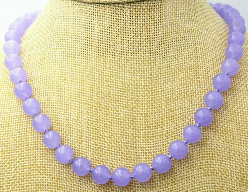 

Handmade 10MM Natural Lavender Jade Round Gemstone Beads Necklace 18'' AAA