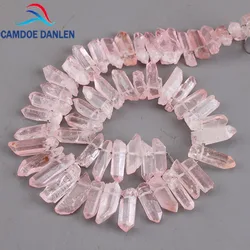 Natural Stone Rose Pink Crystal Quartz Pillar Top Drilled Point Beads 15