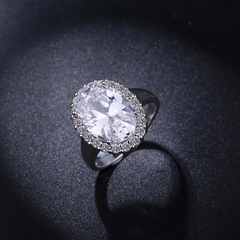 BeaQueen Stunningly Shining Cubic Zirconia Pave Big Oval Crystal Rings Statement Engagement Wedding Party Jewelry for Women R005