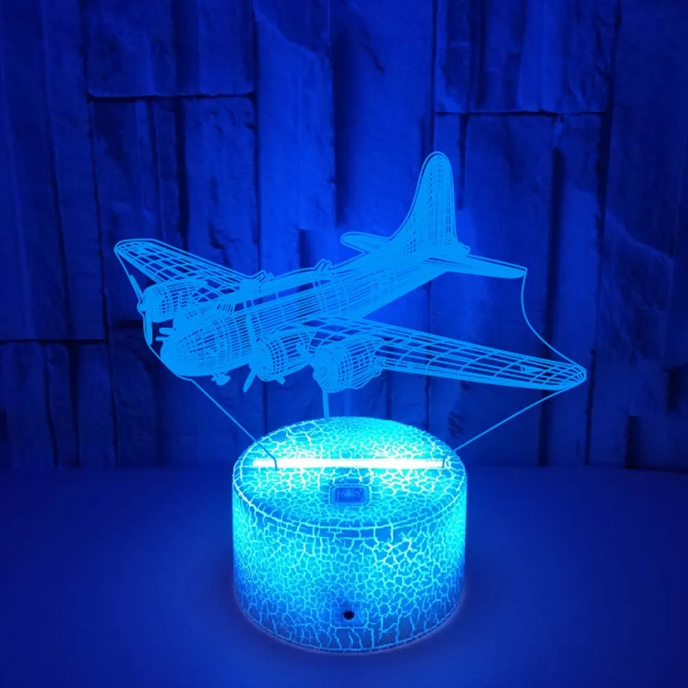 Flying Remote Control Aircraft Air Plane 3D LED Table Lamp Optical Illusion Night Light 7 colors change