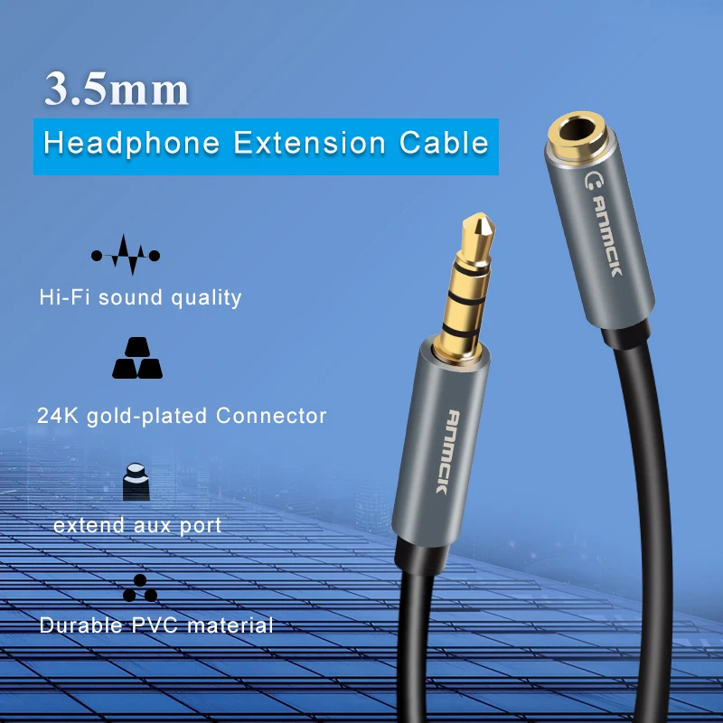 Anmck-Cable de extensión de Audio para auriculares, conector auxiliar estéreo de 3,5mm para Huawei P20 lite, Xiaomi Redmi 5 plus y PC