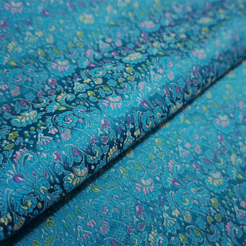 75x50cm blue floral style damask silk satin brocade jacquard fabric costume upholstery furniture curtain clothing material