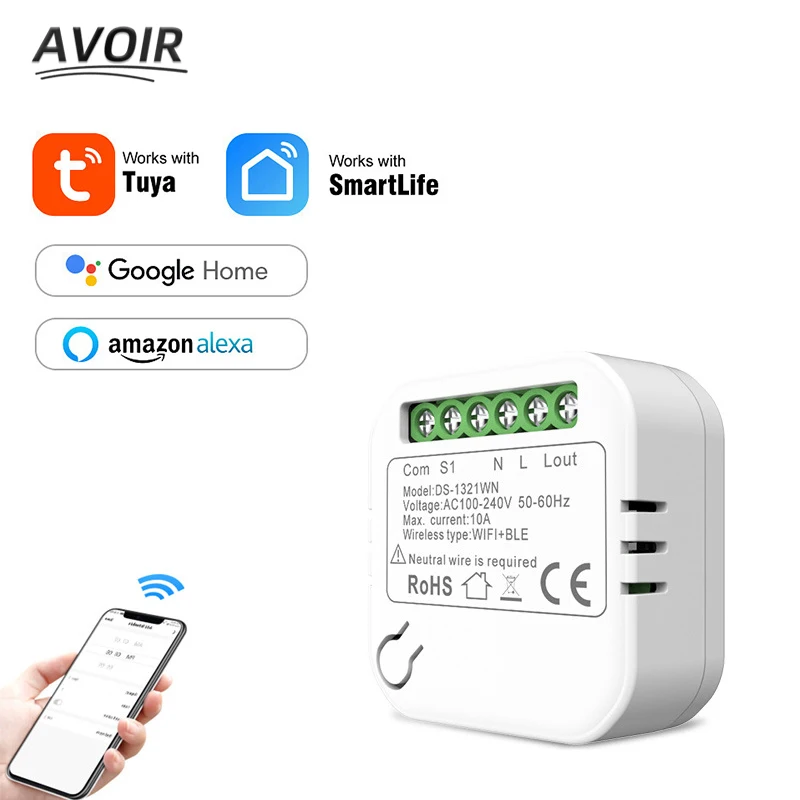 

Avoir Mini Tuya Smart Life Wifi Switch Module 2 Way Control Wireless Control Light Smart Relay Work For Google Home Alexa max10A