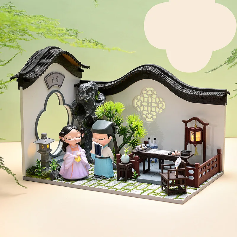 DIY Wooden Doll Houses Miniature Building Kits with Furniture Chinese Courtyard Casa Assembled Dollhouse for Adults Xmas Gifts