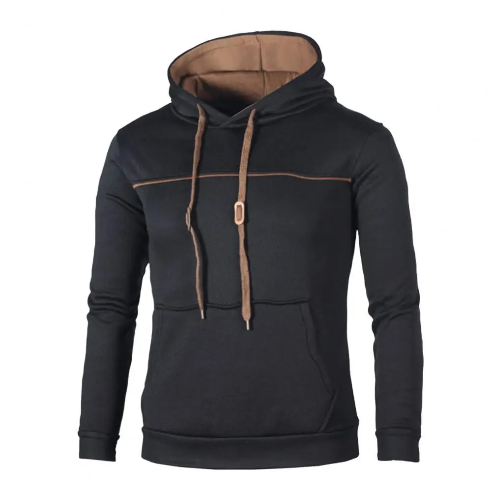 

Men Hoodie Solid Color Patchwork Autumn Winter Ribbed Cuff Loose-fitting Sweatshirt for Daily Wear