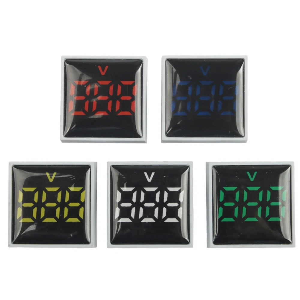 22mm AC60-500V LED Digital Square Round Voltmeter Voltage Meter Indicator Pilot Light Red Yellow Green Blue White Volt Tester