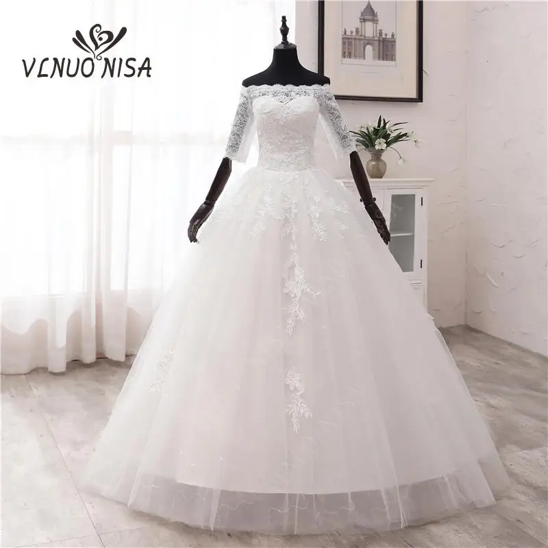 Cheap Luxury Lace off shoulder Wedding Dresses 2020 off white half sleeve Vintage Vestidos Bride Plus Size Ball Gown real photo