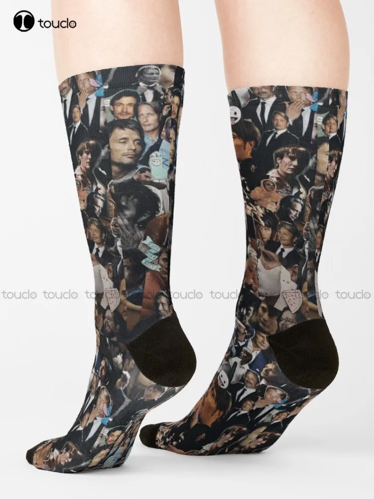 Mads Mikkelsen Collage Socks Girls Soccer Socks Christmas Gift Unisex Adult Teen Youth Socks Custom 360° Digital Print Women Men