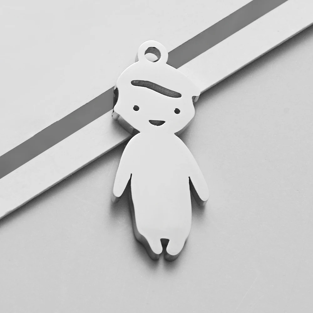 

10Pcs/Lot Cute Girls Boys Charms Mirror Polish Stainless Steel Pendant DIY Jewelry Making Accesories