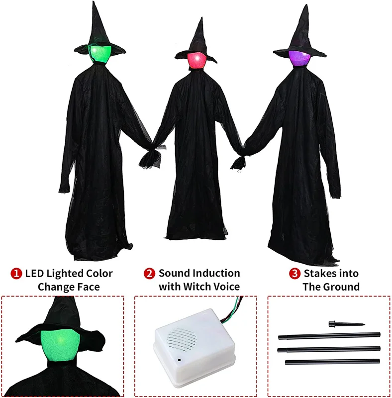 1-3Pcs Glowing Witches Halloween Decoration Outdoor Large Light Up Horror Screaming Witches Party Garden Scary Ghost Decor Props