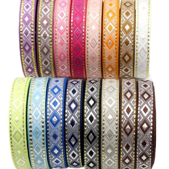 12MM 5 Yards Cannetille Geometric Rhombus Woven Jacquard Ribbon Lace Trim Decoration For Pet Collars Clothing