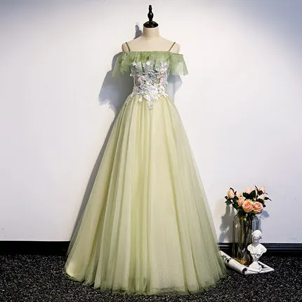 light green ruffled flower embroidery ball gown long dress Medieval dress Renaissance gown royal dress Victoria dress